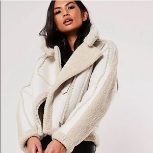 Missguided Premium Cream Belted Aviator Jacket